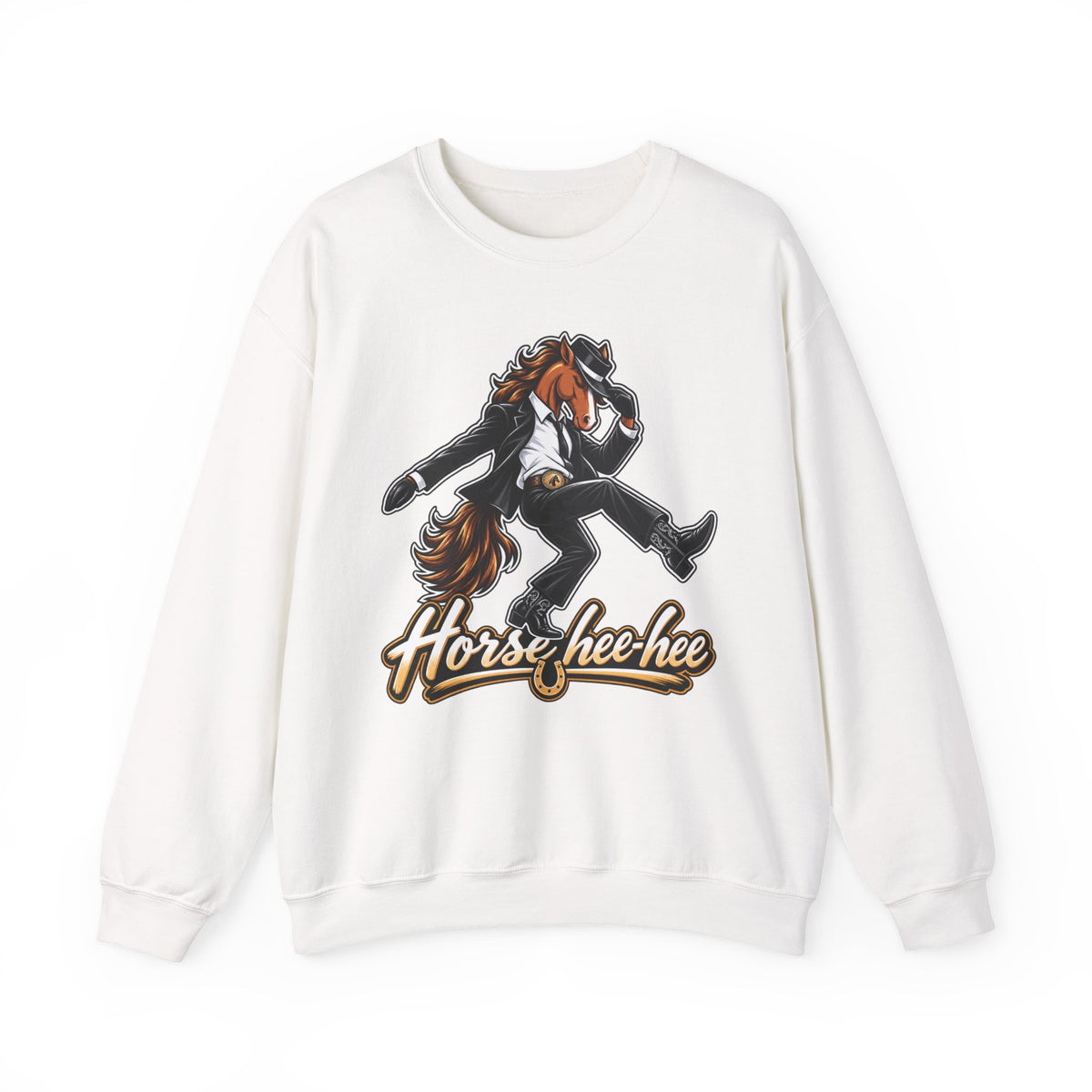 Horse Hee-Hee Crewneck Sweatshirt — Funny Galloping Horse Graphic