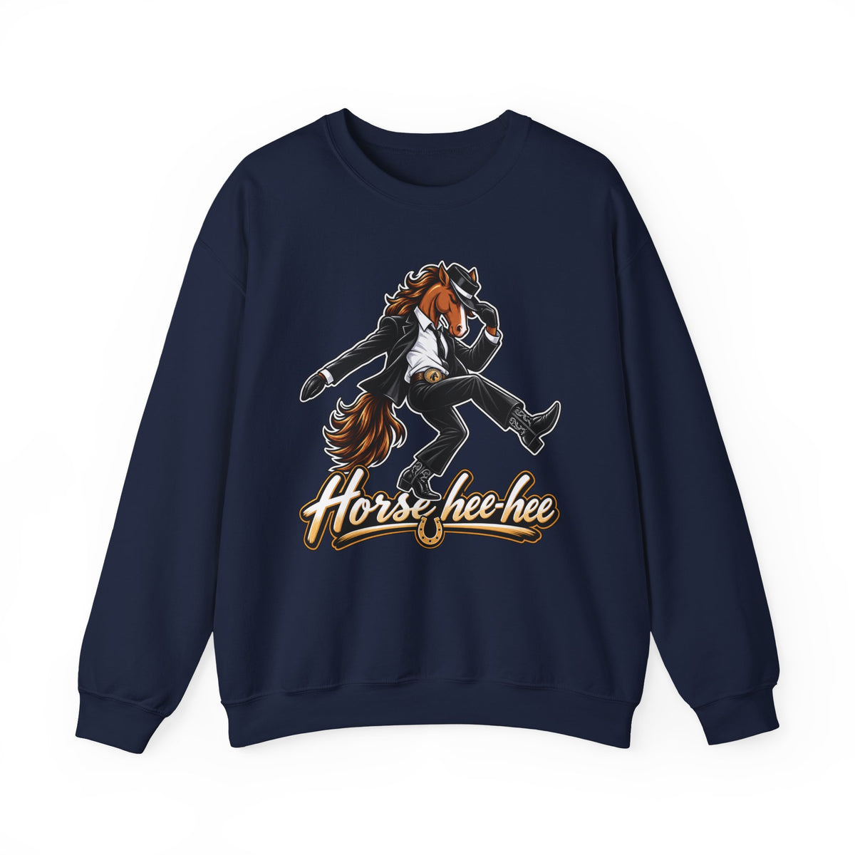 Horse Hee-Hee Crewneck Sweatshirt — Funny Galloping Horse Graphic
