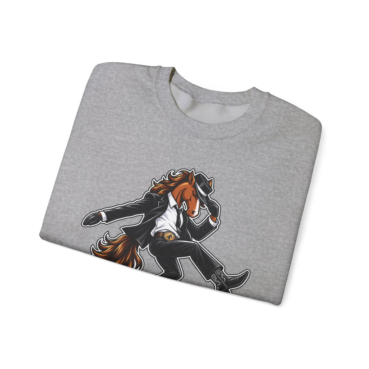Horse Hee-Hee Crewneck Sweatshirt — Funny Galloping Horse Graphic