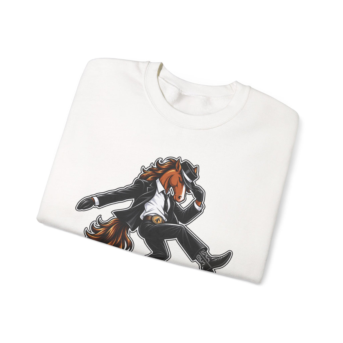 Horse Hee-Hee Crewneck Sweatshirt — Funny Galloping Horse Graphic