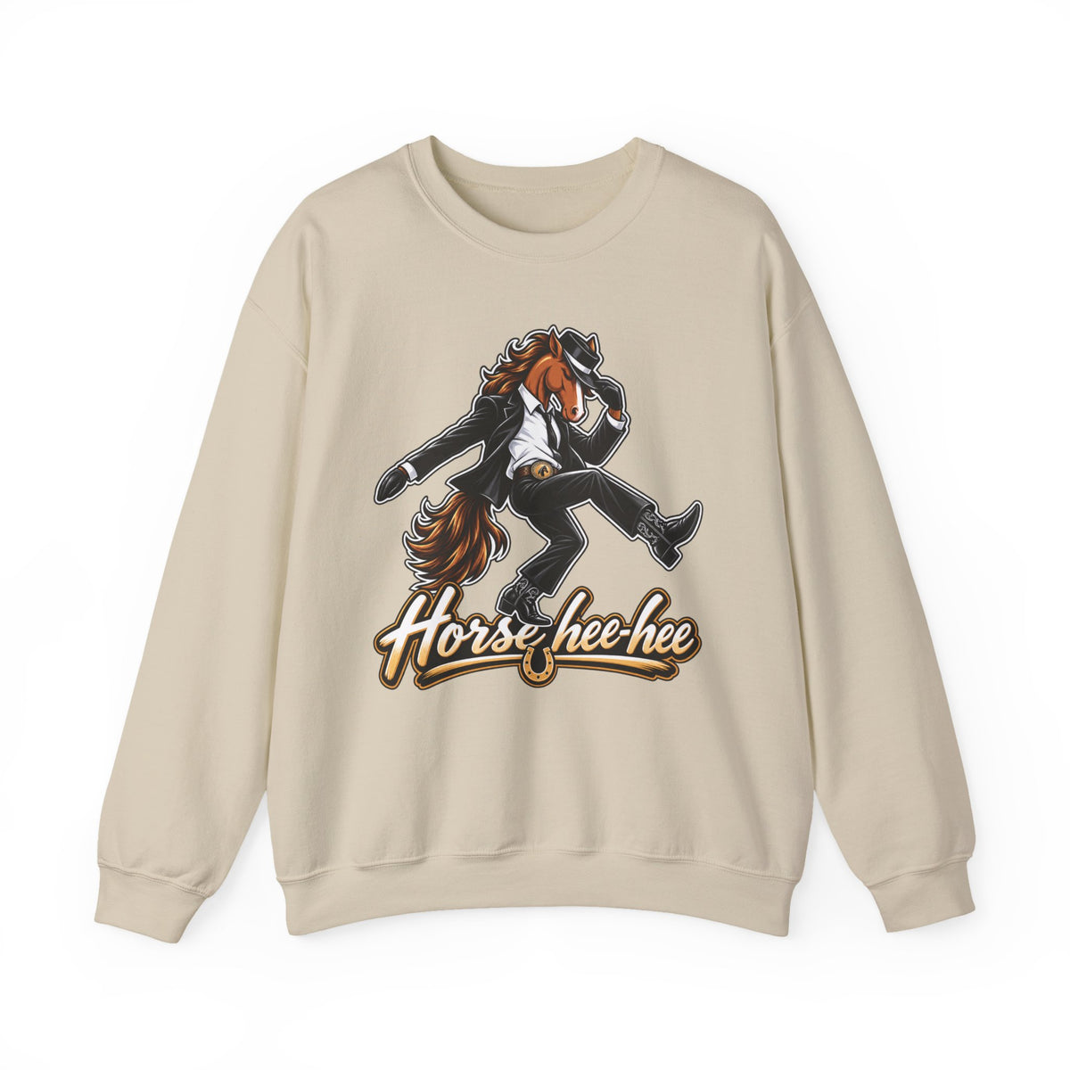 Horse Hee-Hee Crewneck Sweatshirt — Funny Galloping Horse Graphic