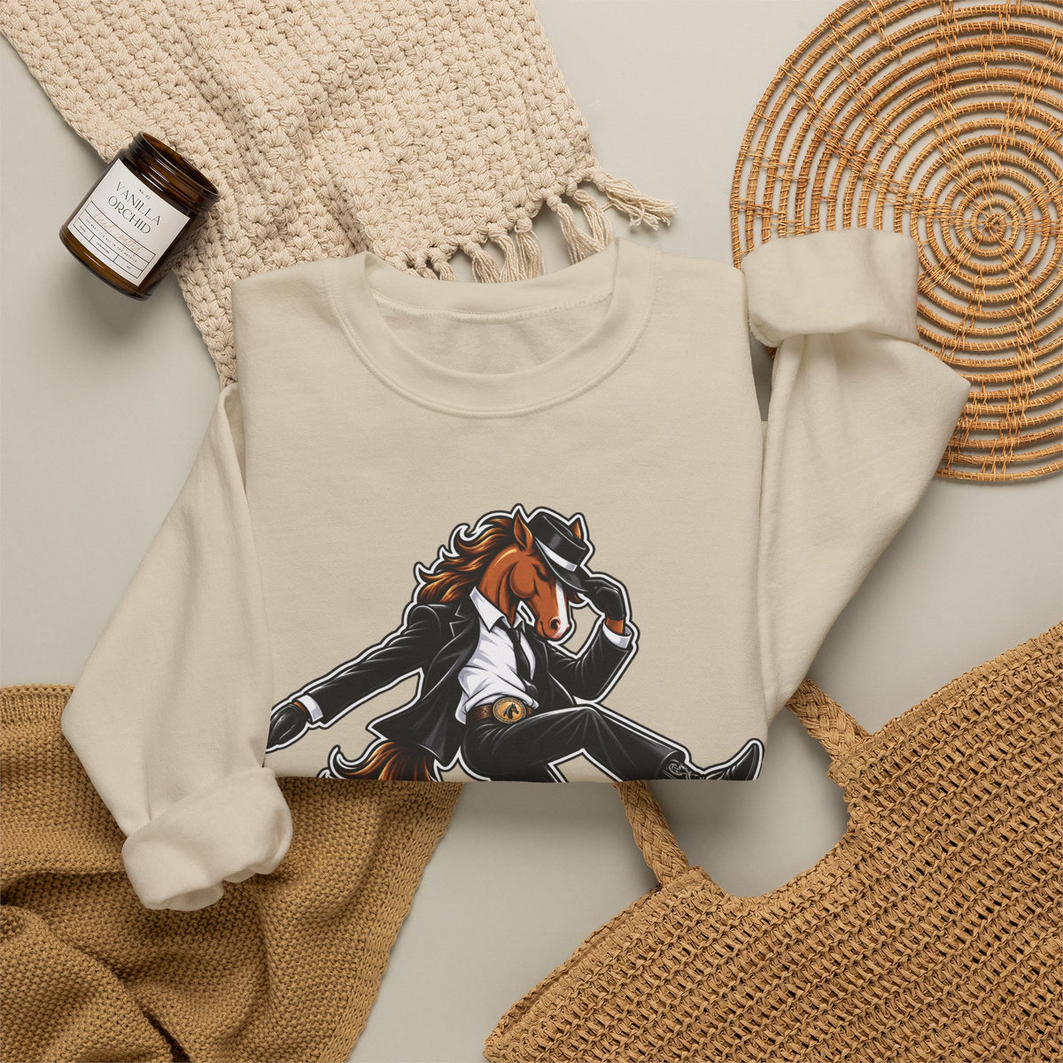 Horse Hee-Hee Crewneck Sweatshirt — Funny Dancing Horse Graphic