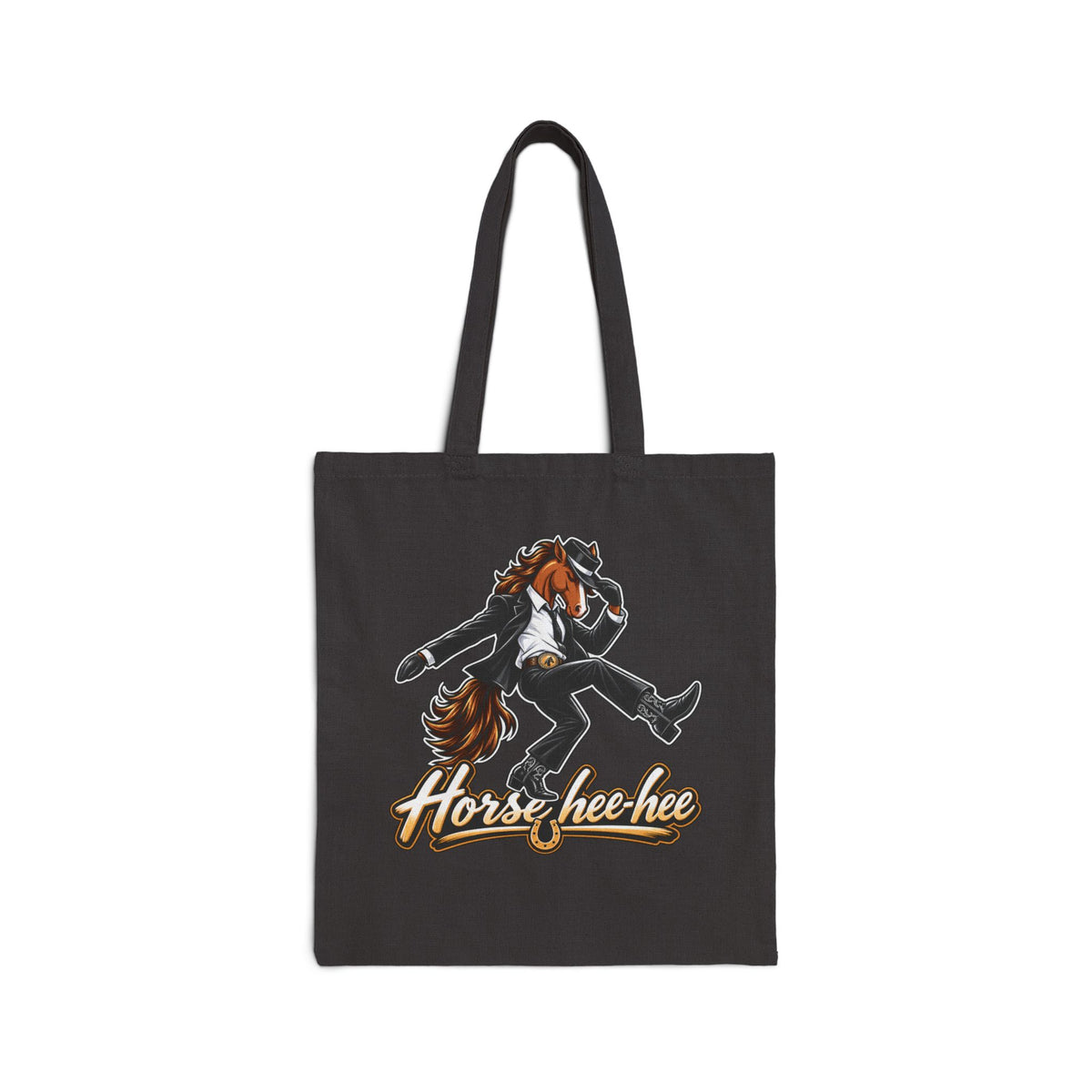 Horse Hee-Hee Canvas Tote Bag — Fun Dancing Horse Graphic Cotton Shopper
