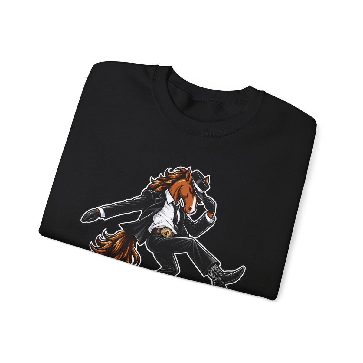 Horse Hee-Hee Crewneck Sweatshirt — Funny Galloping Horse Graphic