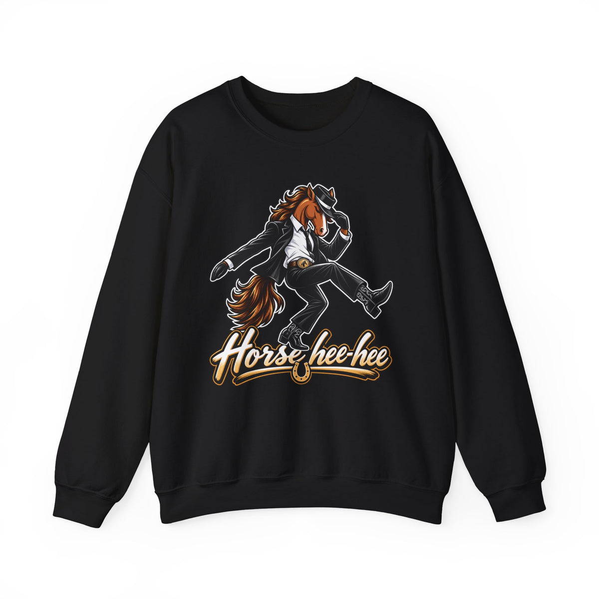 Horse Hee-Hee Crewneck Sweatshirt — Funny Galloping Horse Graphic
