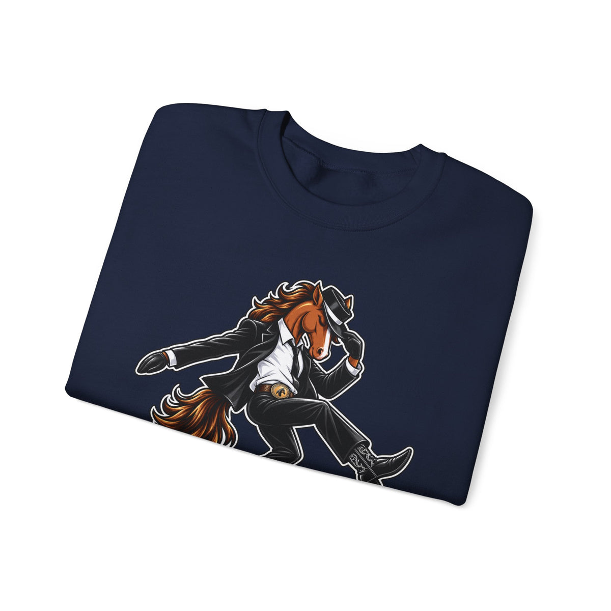 Horse Hee-Hee Crewneck Sweatshirt — Funny Galloping Horse Graphic