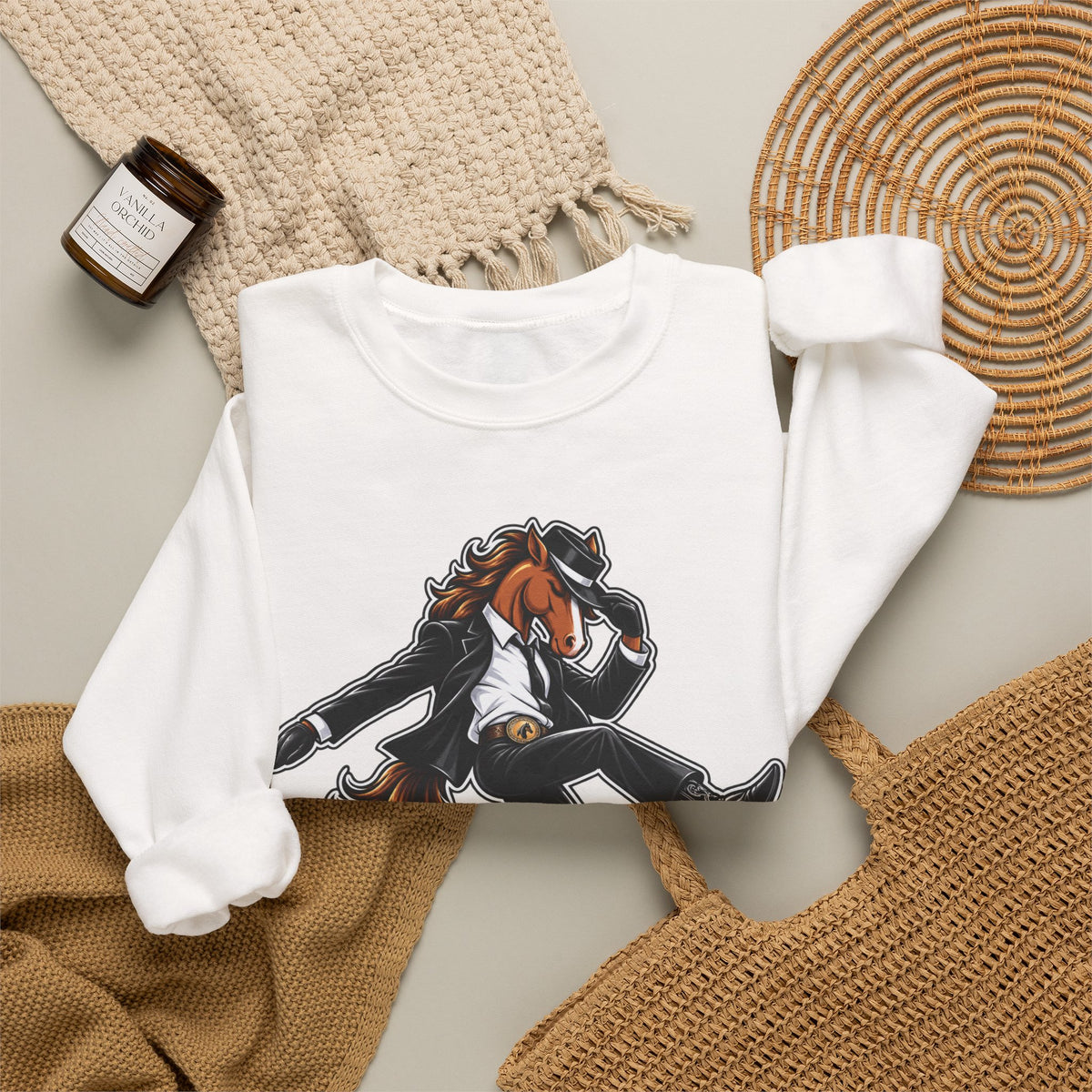 Horse Hee-Hee Crewneck Sweatshirt — Funny Dancing Horse Graphic
